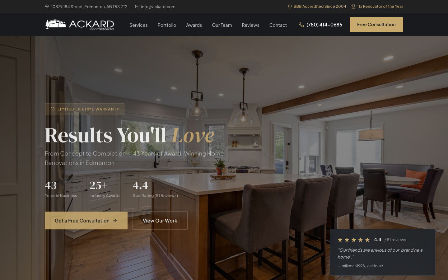 Ackard Contractors website