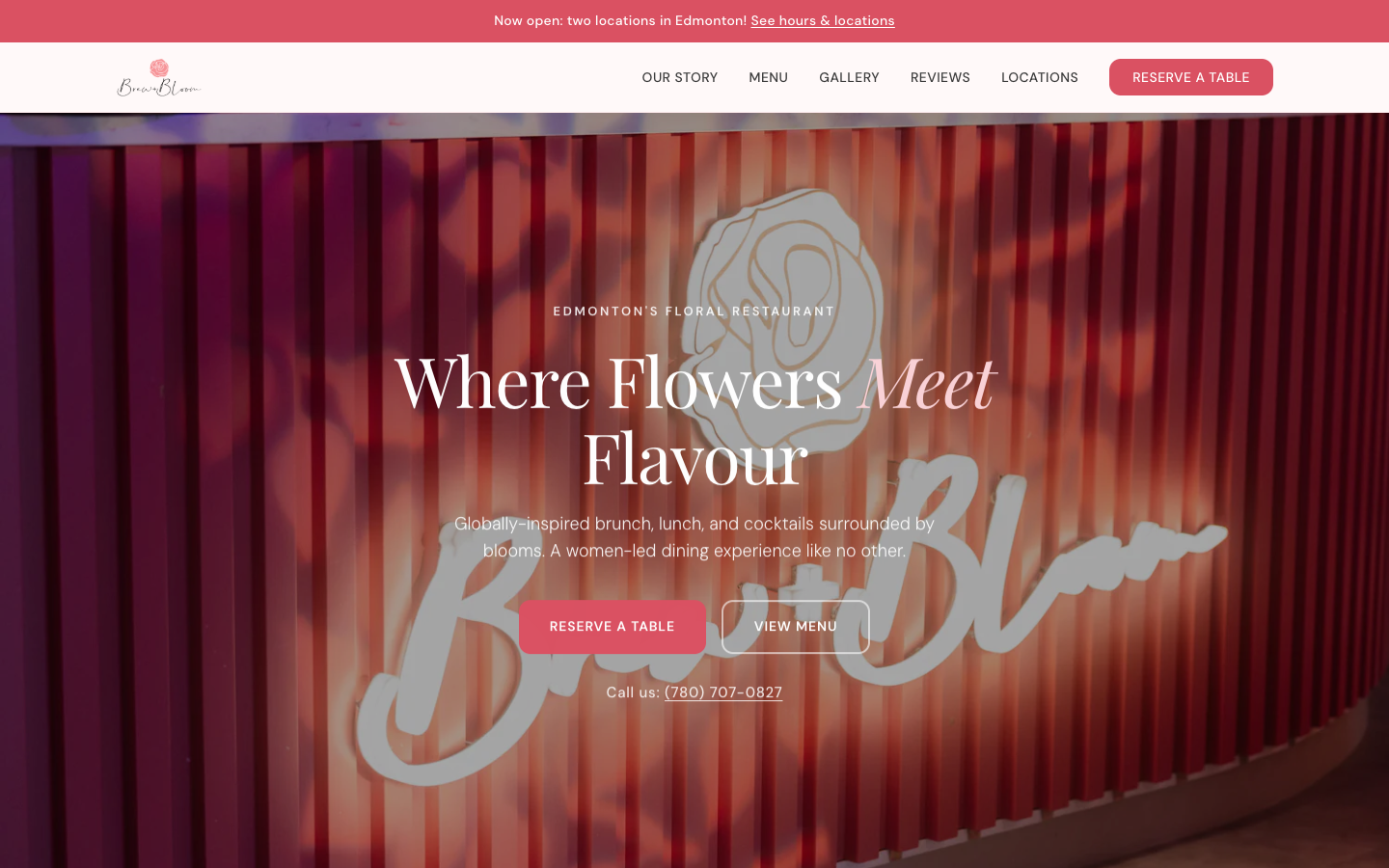 Brew and Bloom café website