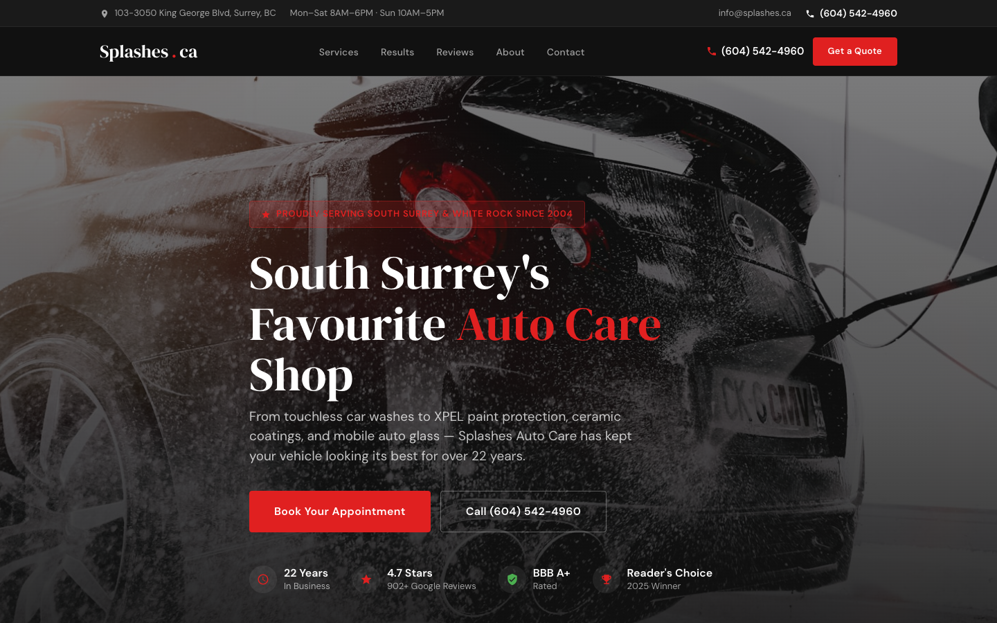 Splashes Auto Care website